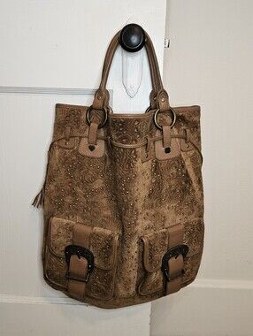Charm & Luck Y2K Jenny Syquia Suede Leather Brown Large Bucket Bag.